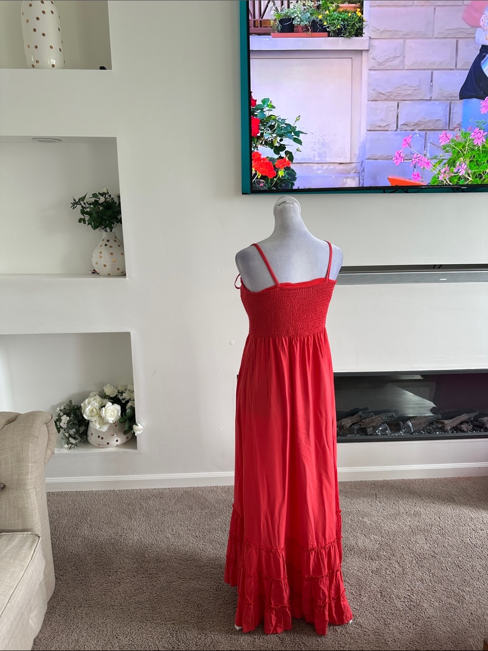 Soma Red Maxi Dress with Smocked Bodice - Picture 4 of 8